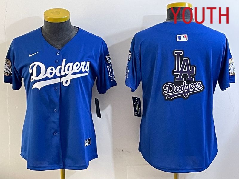 Youth Los Angeles Dodgers blank 2024 World series patch blue jersey 202411278